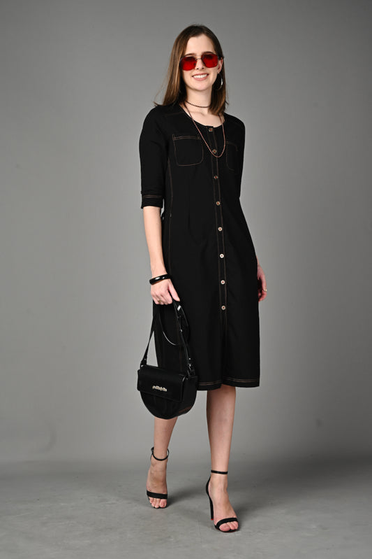 Black Stretch Round-neck Dress
