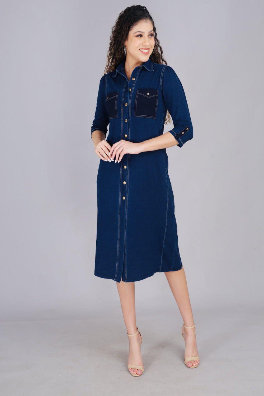 Stretch Denim Dress with Patch Pockets