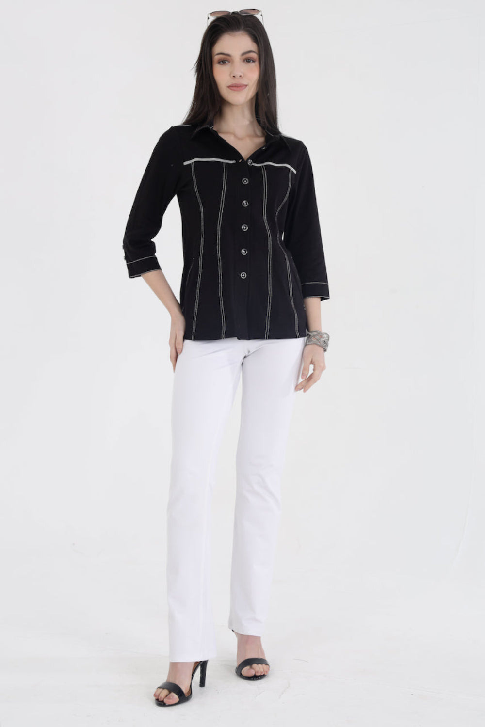 Classic Black Cotton Stretch Shirt Jacket