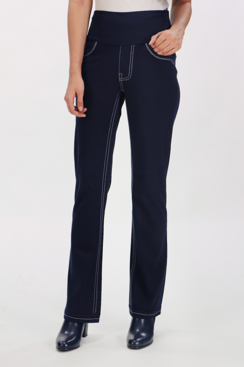 New Jeans - Stitch Solid Navy Cotton Stretch Pants