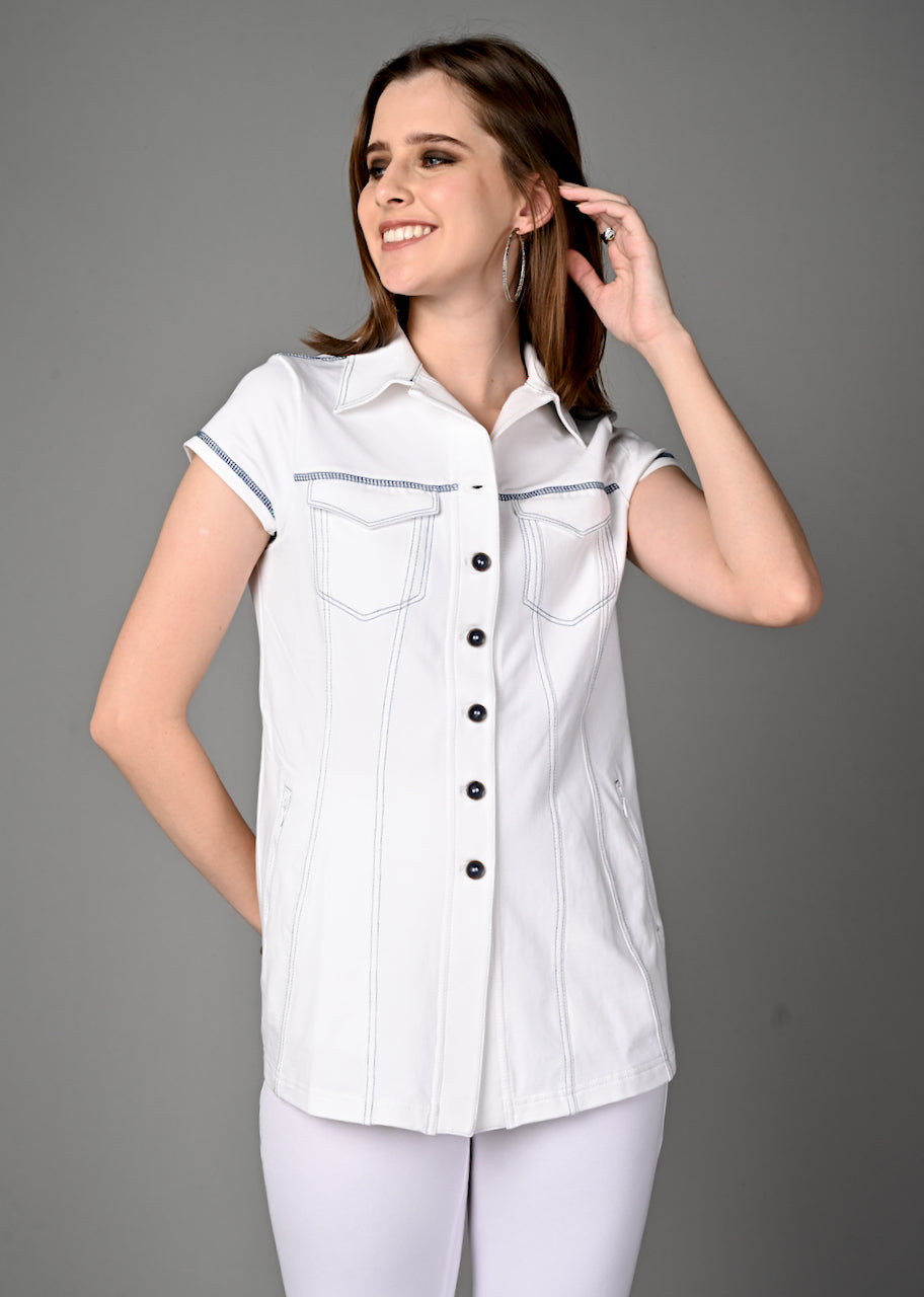 White Cotton Stretch Jacket Top