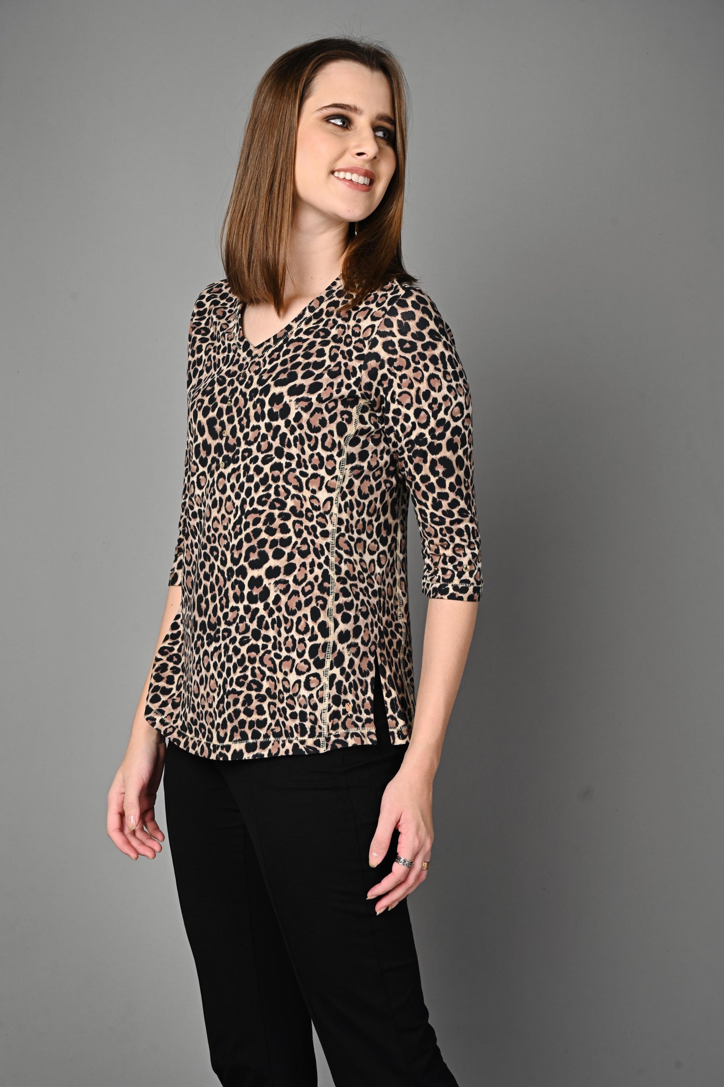Leopard Print Cotton Stretch Formal Top