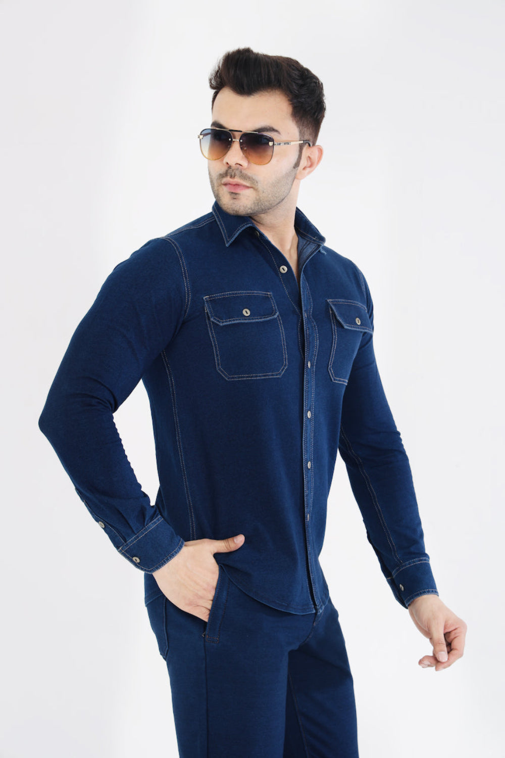 Men’s Stretch Denim Indigo Overshirt