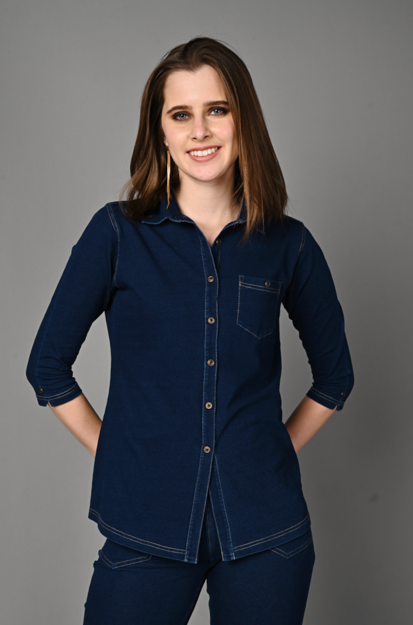 Denim Indigo Cotton Stretch Shirt