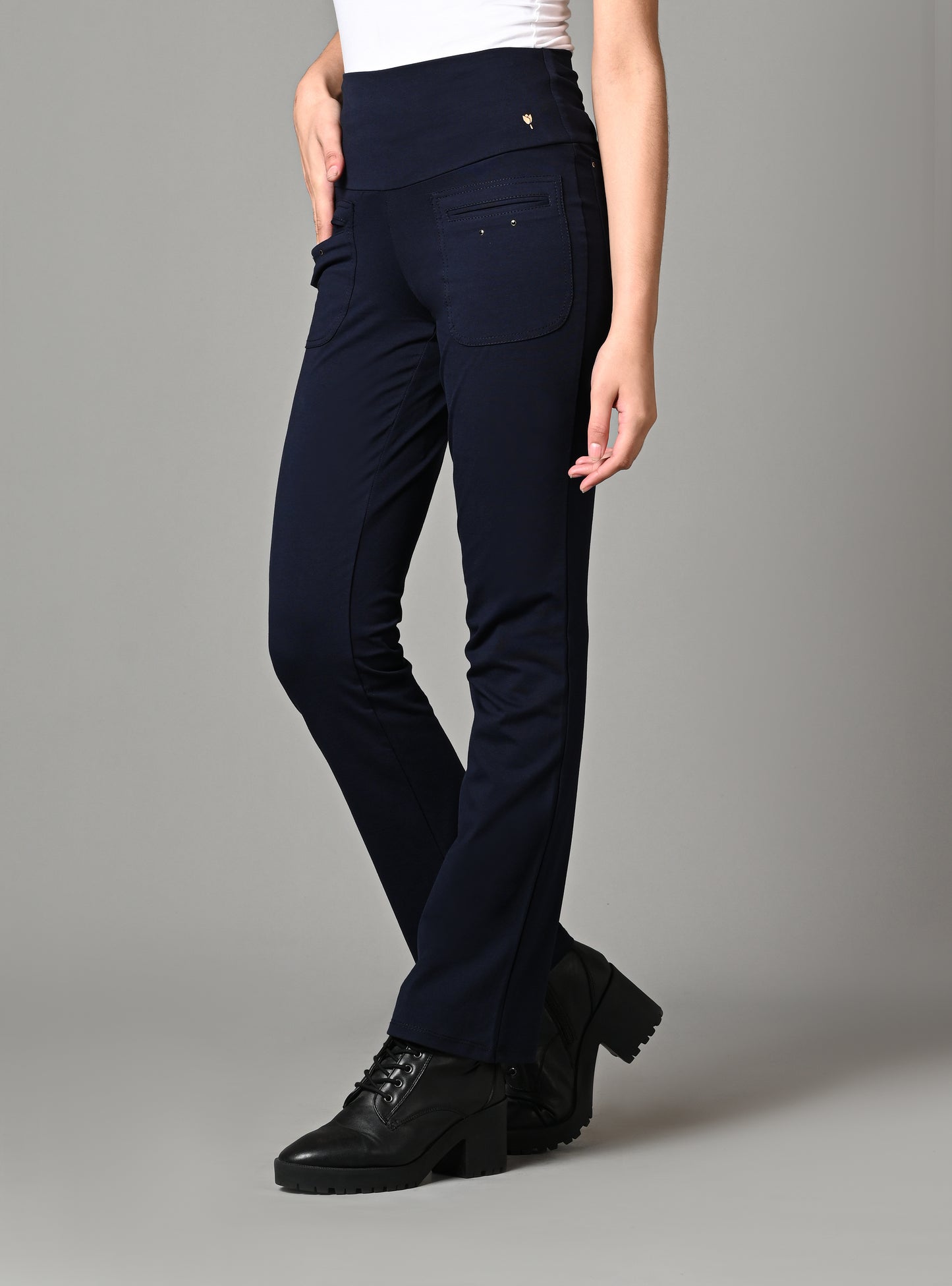 Navy Superior Cotton Stretch Gentle Bootcut Pants