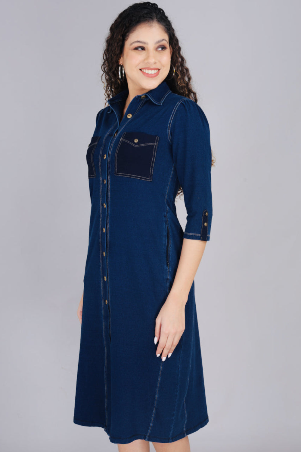 Stretch Denim Dress with Patch Pockets