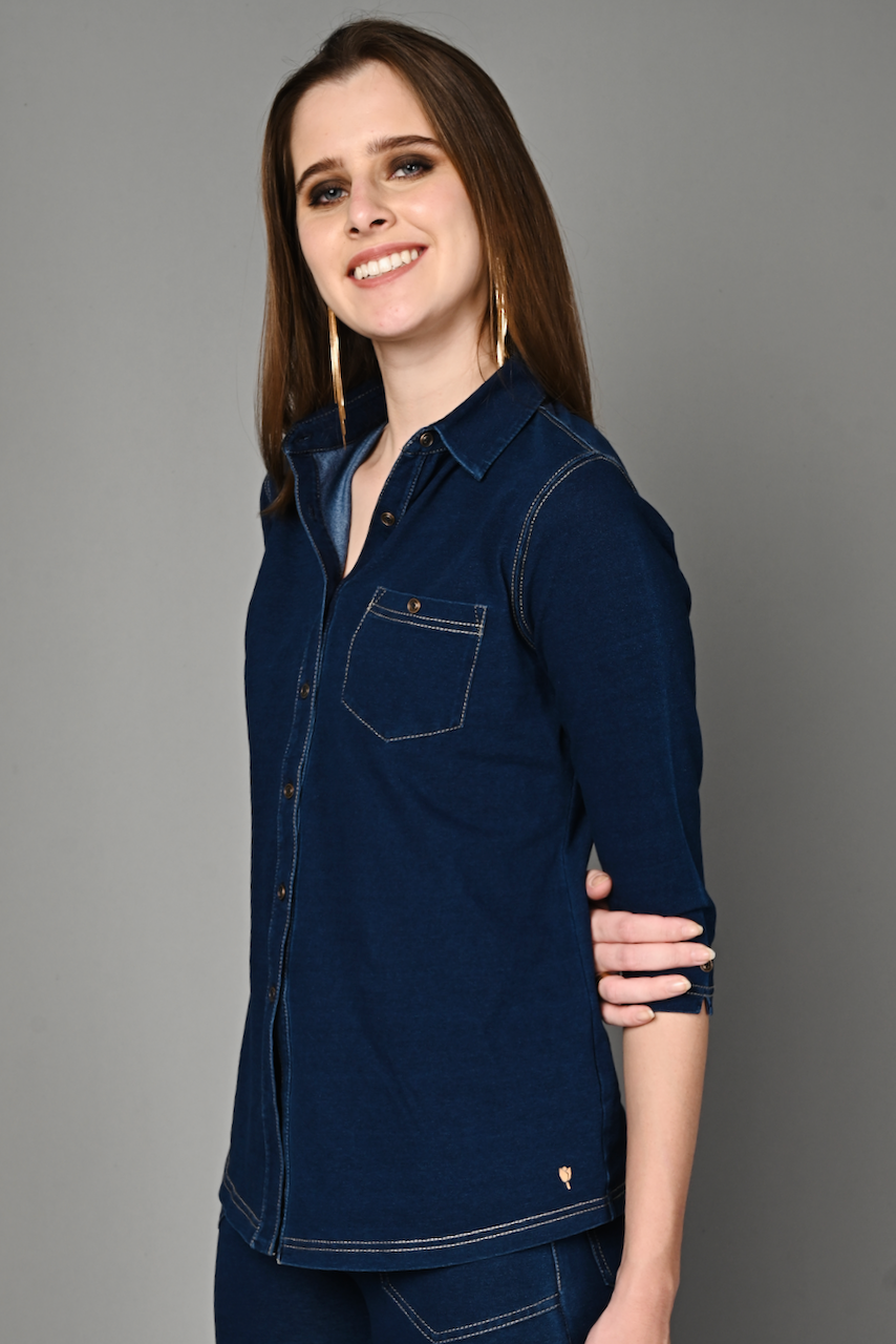 Denim Indigo Cotton Stretch Shirt