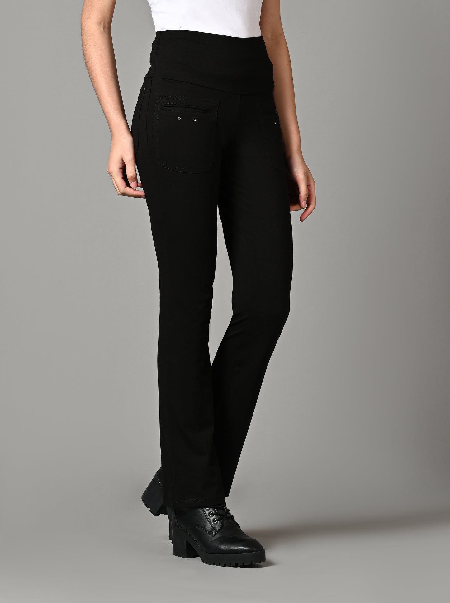 Black Superior Cotton Stretch Gentle Bootcut Pants