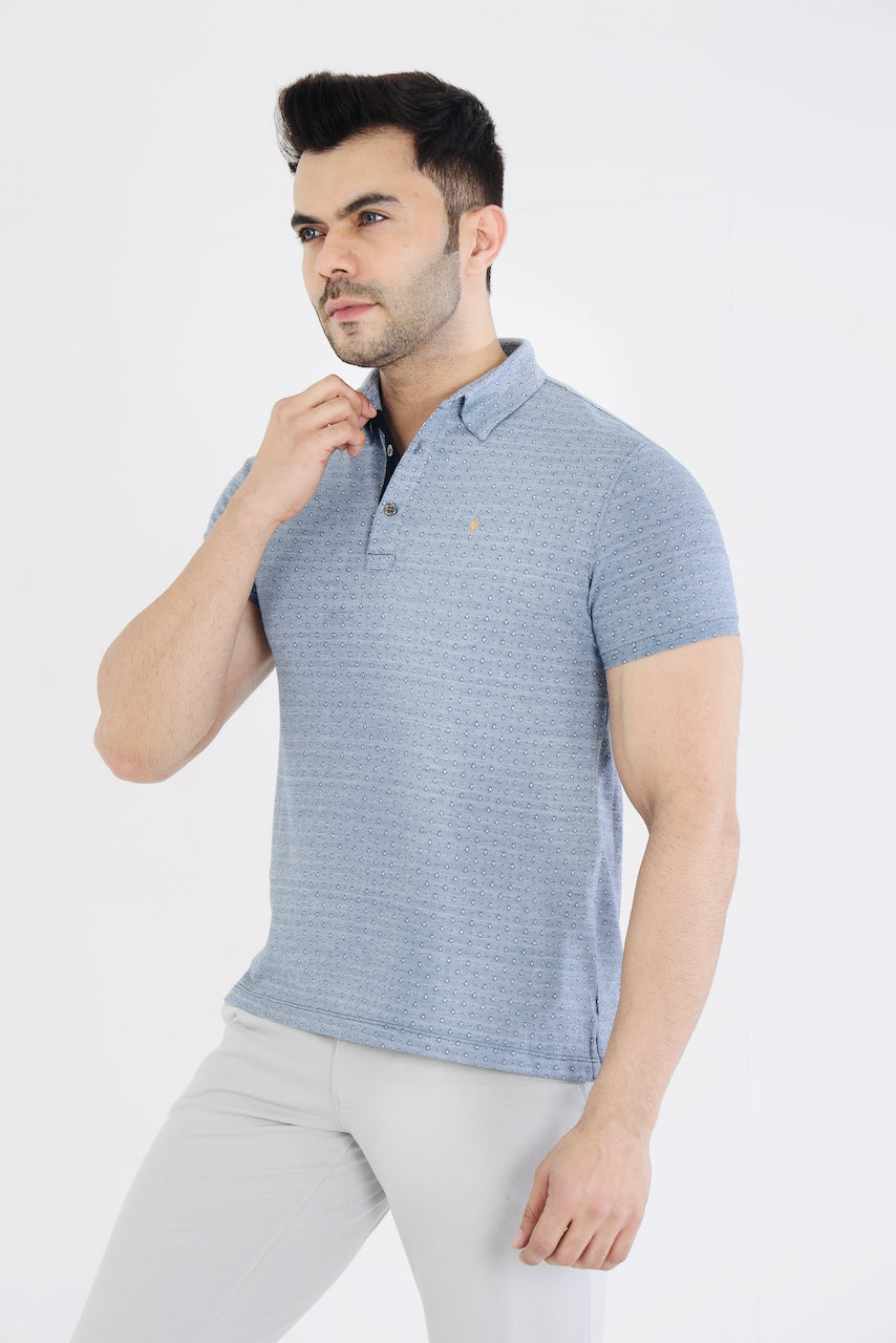 Men's Blue Jacquard Cotton Tshirt
