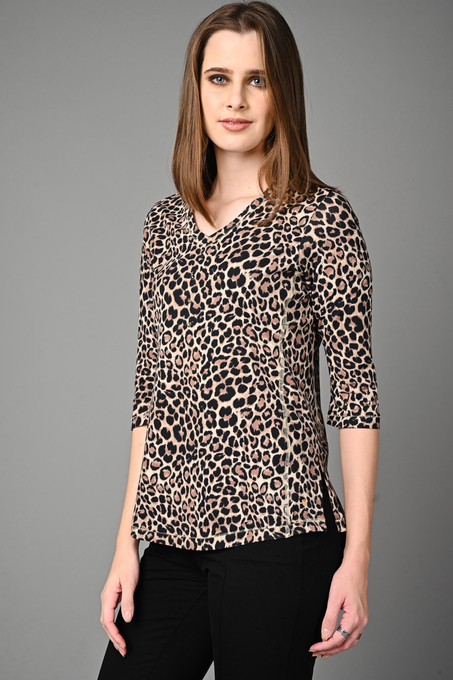 Leopard Print Cotton Stretch Formal Top