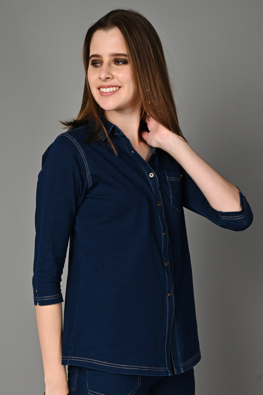Denim Indigo Cotton Stretch Shirt