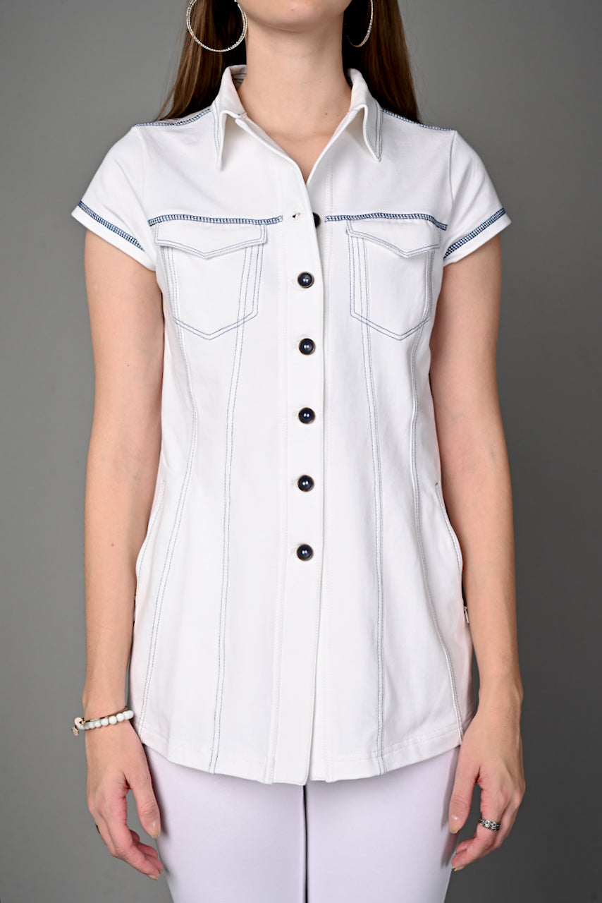 White Cotton Stretch Jacket Top