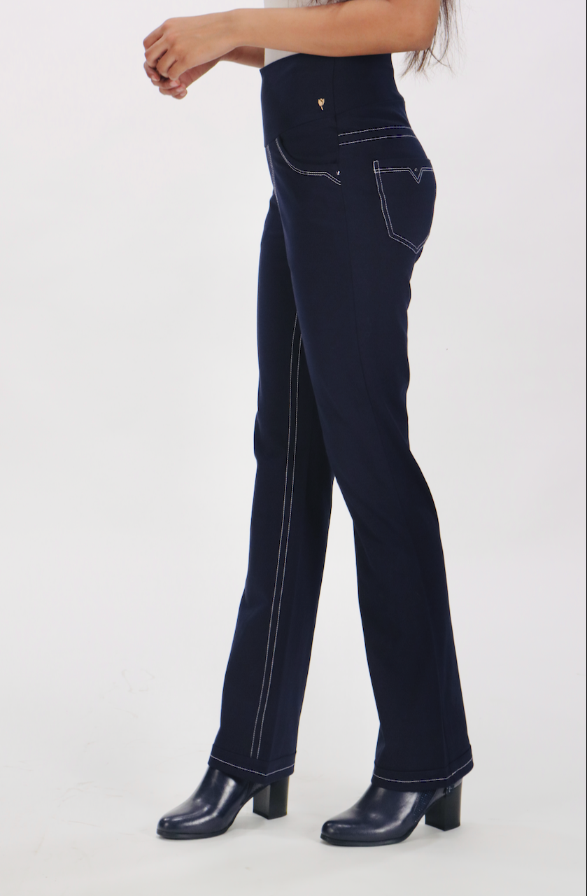 New Jeans - Stitch Solid Navy Cotton Stretch Pants