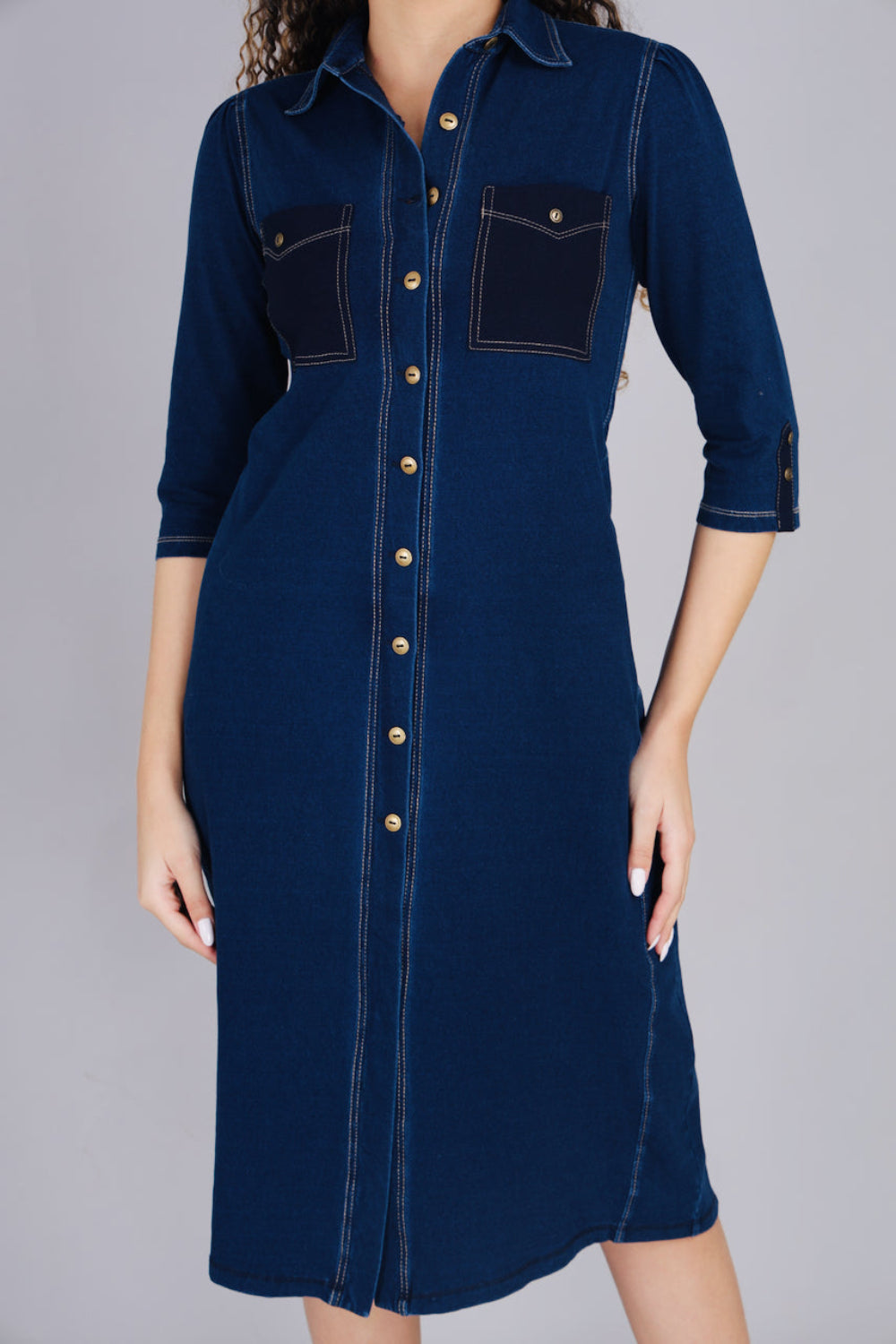 Stretch Denim Dress with Patch Pockets