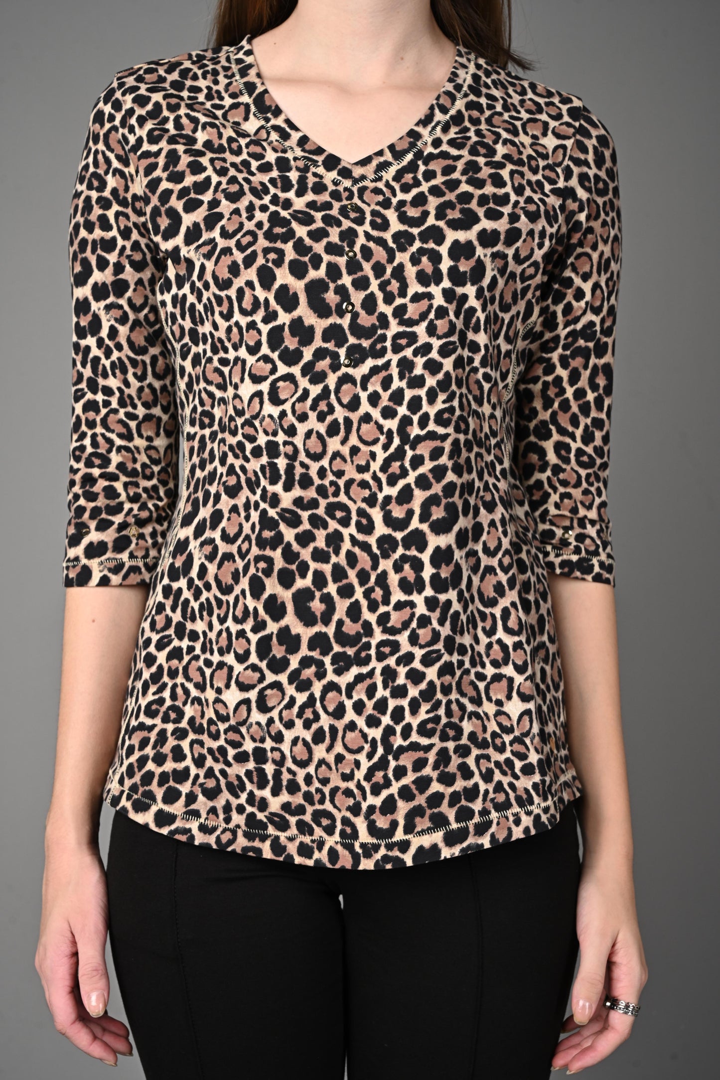Leopard Print Cotton Stretch Formal Top