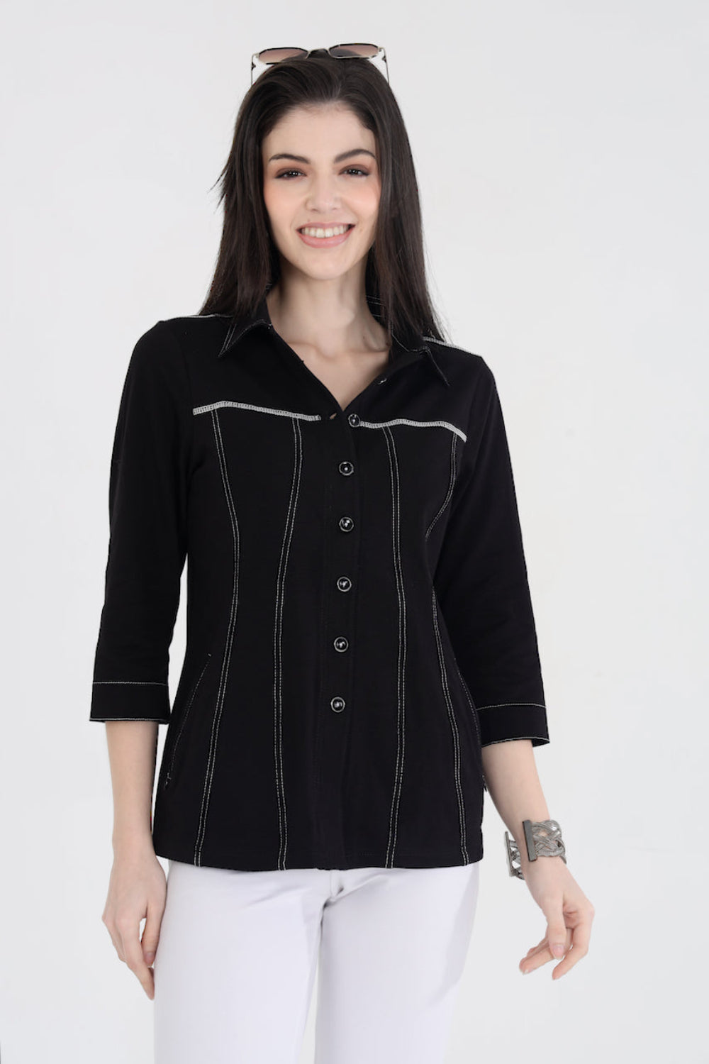Classic Black Cotton Stretch Shirt Jacket