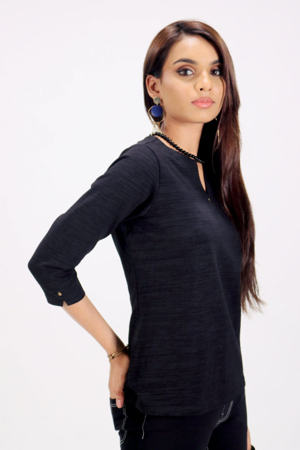 Black Stretch Top with Rhinestone