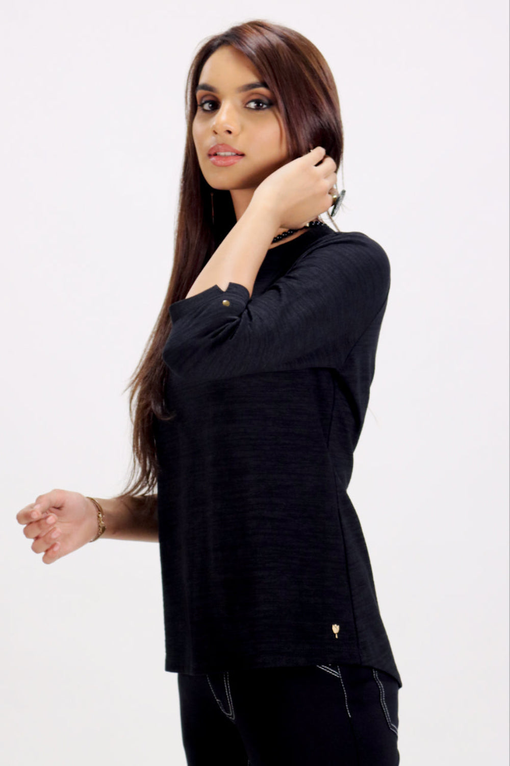 Black Stretch Top with Rhinestone
