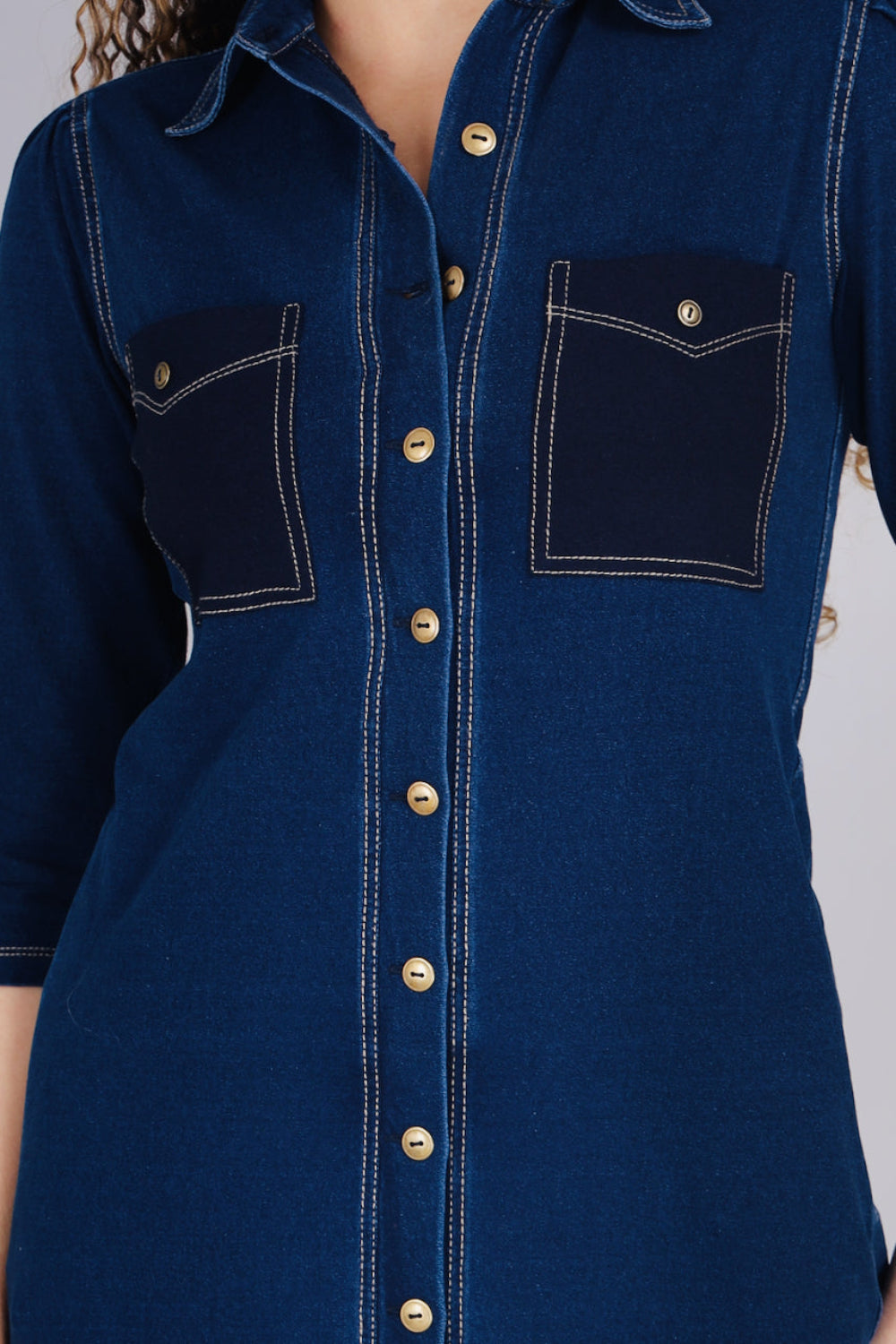 Stretch Denim Dress with Patch Pockets