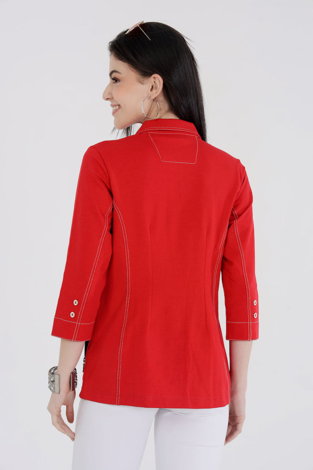 Classic Red Cotton Stretch Shirt Jacket
