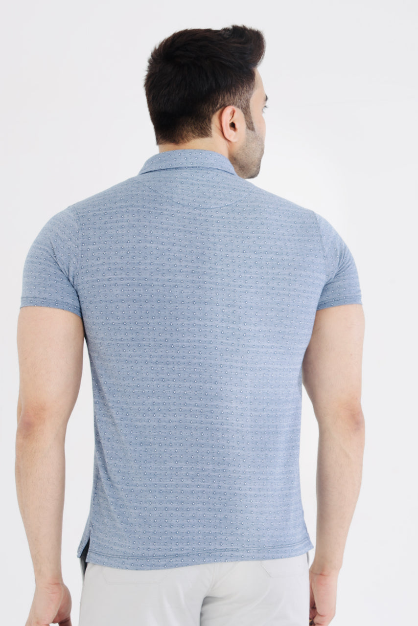 Men's Blue Jacquard Cotton Tshirt