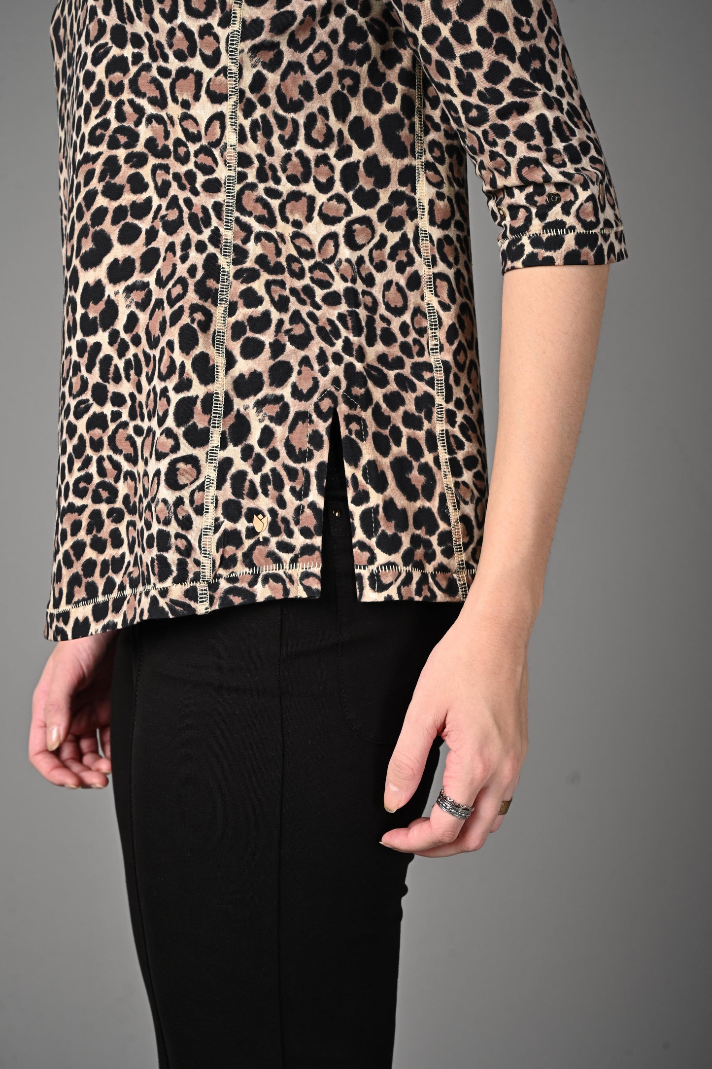 Leopard Print Cotton Stretch Formal Top