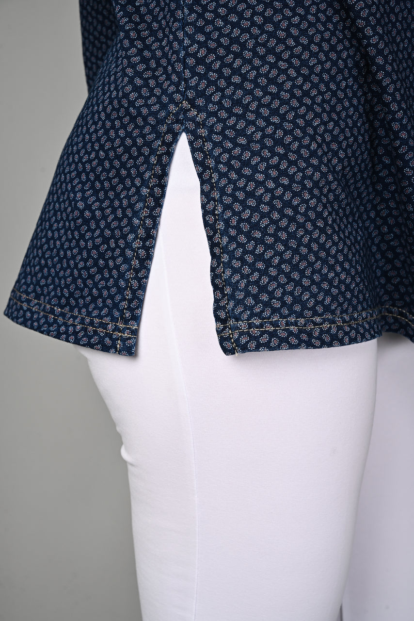 Denim Stretch Paisley Printed Long Top