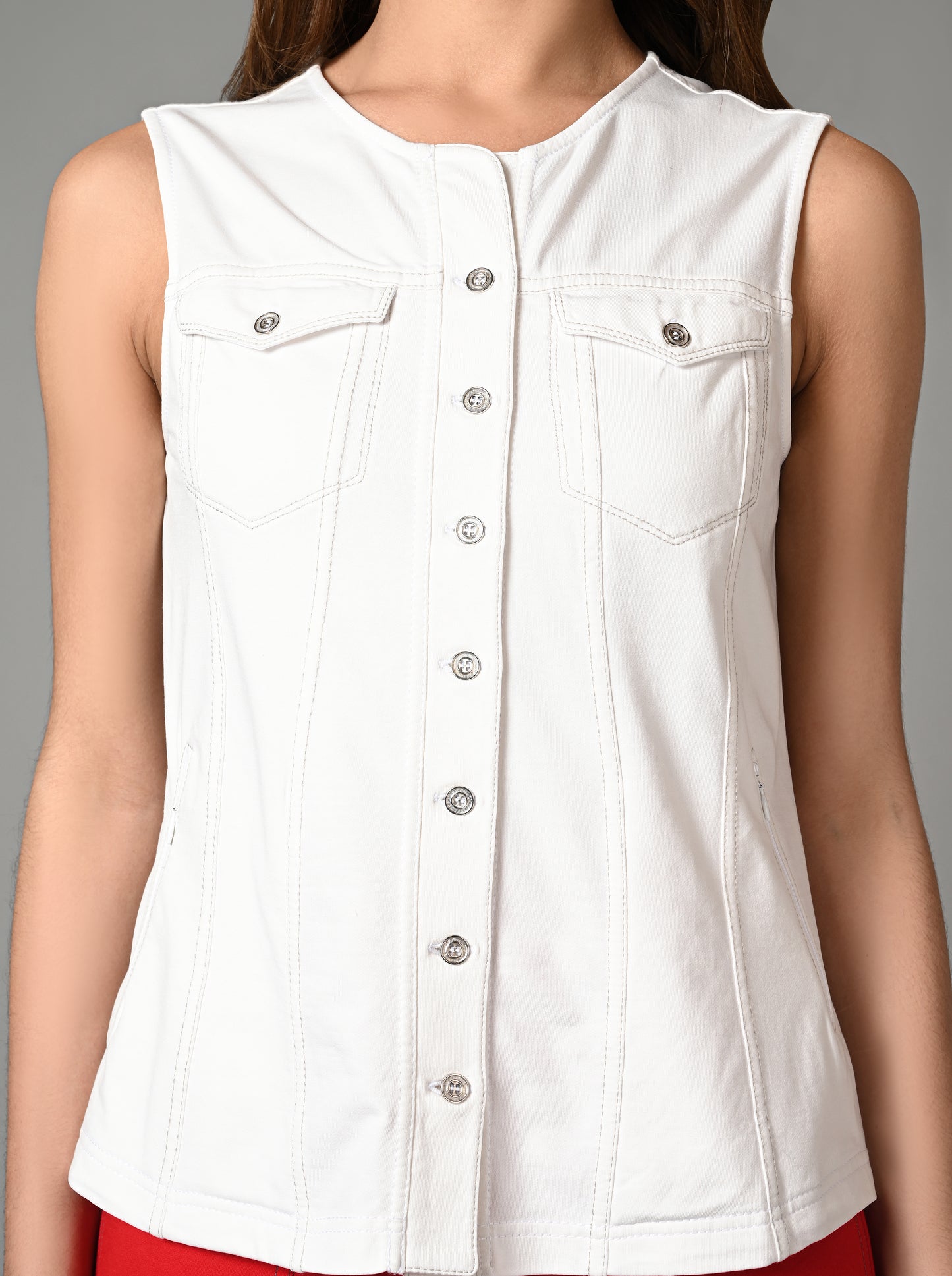 Off White Sleeveless Stretch Top Jacket