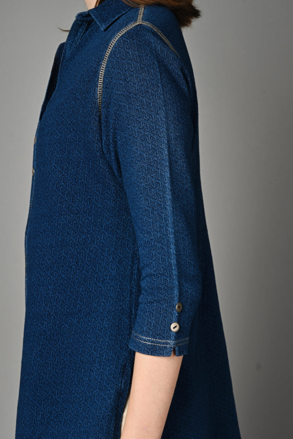 Stretch Indigo Denim Jacquard Long Shirt