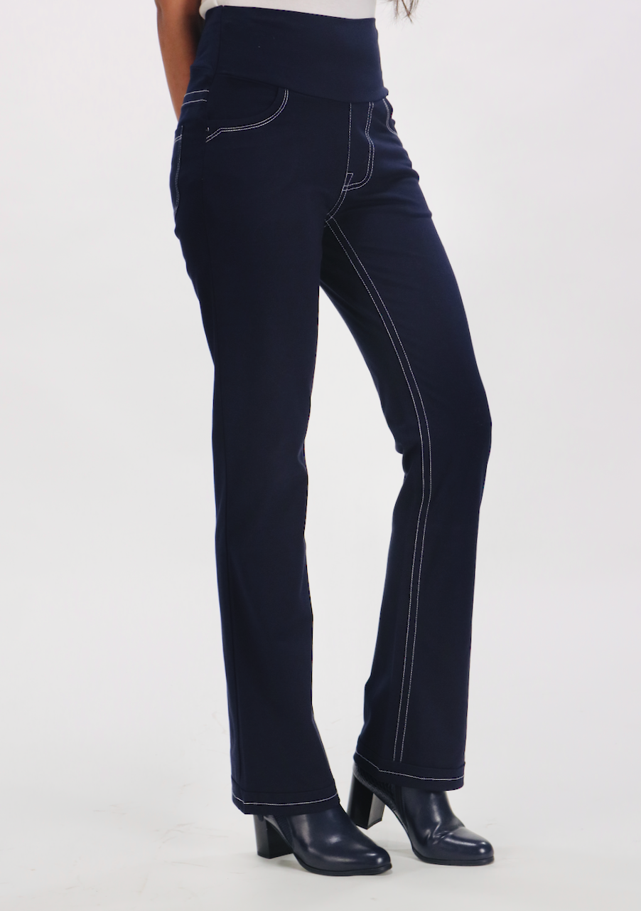 New Jeans - Stitch Solid Navy Cotton Stretch Pants