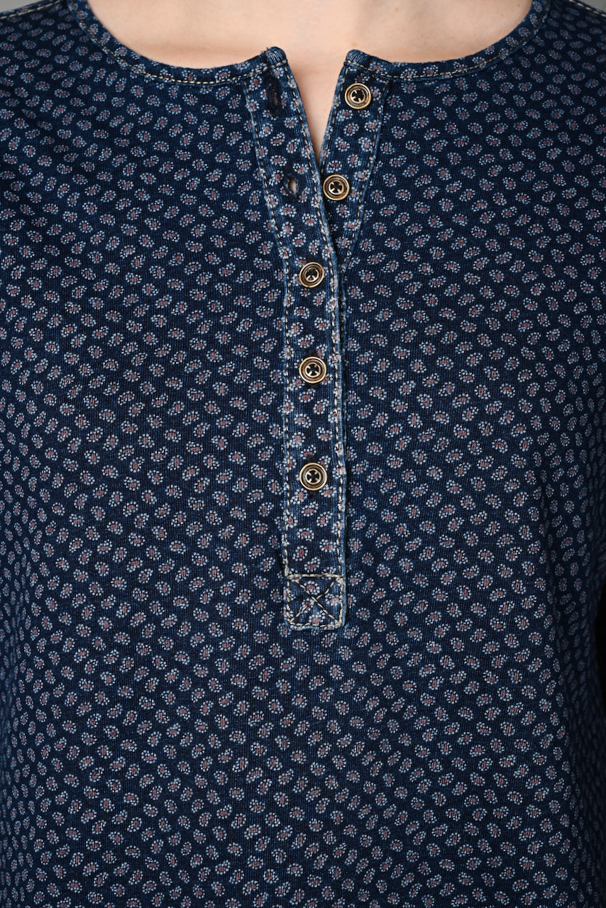 Denim Stretch Paisley Printed Long Top