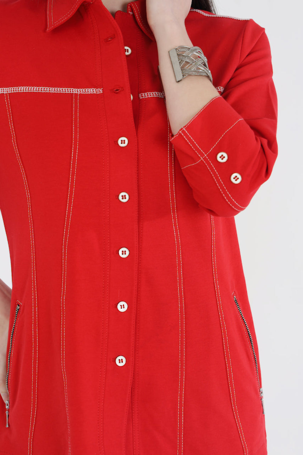 Classic Red Cotton Stretch Shirt Jacket