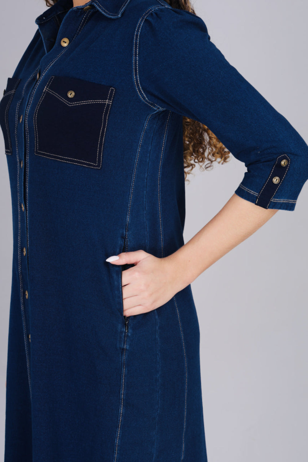 Stretch Denim Dress with Patch Pockets