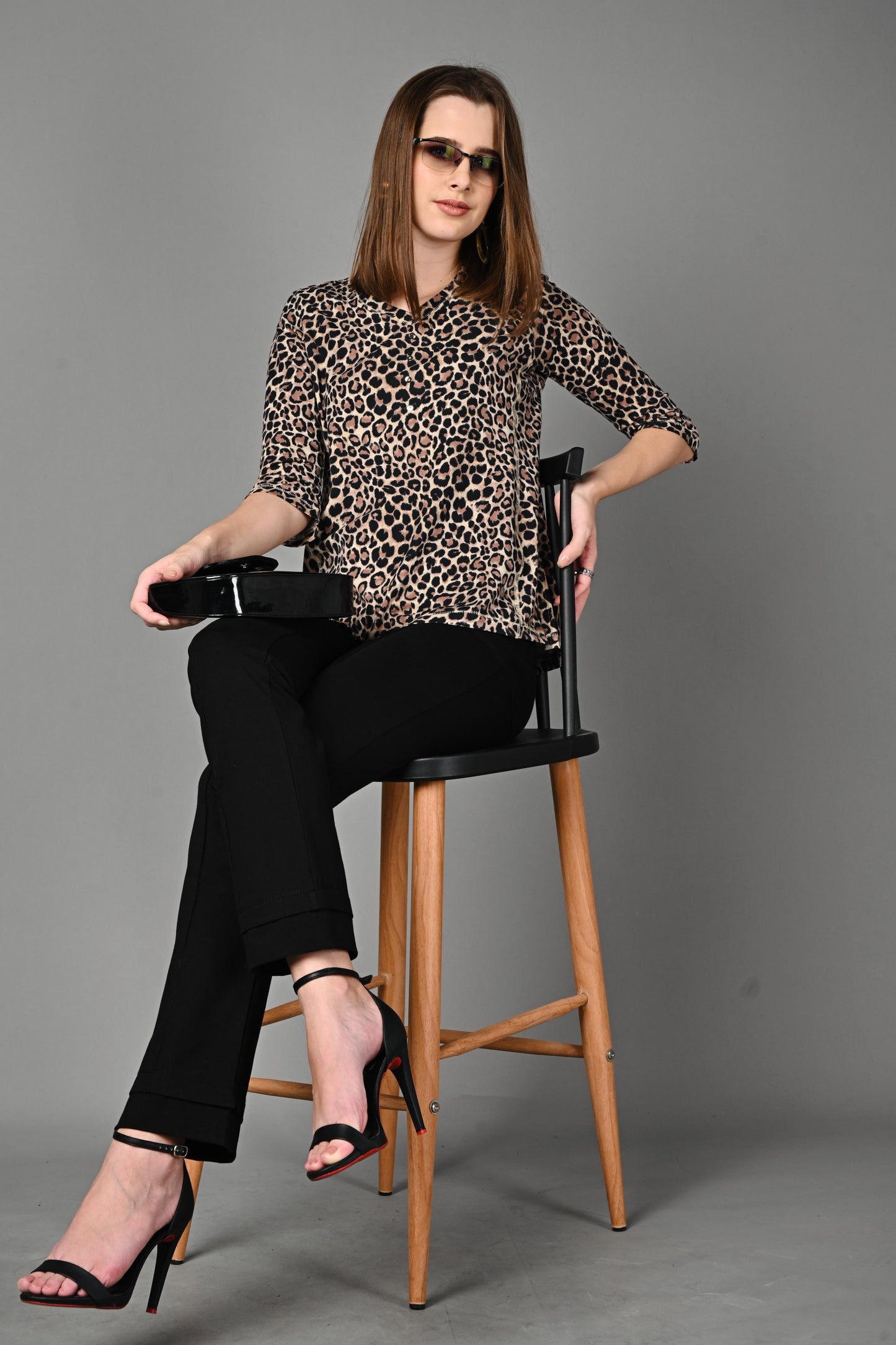 Leopard Print Cotton Stretch Formal Top