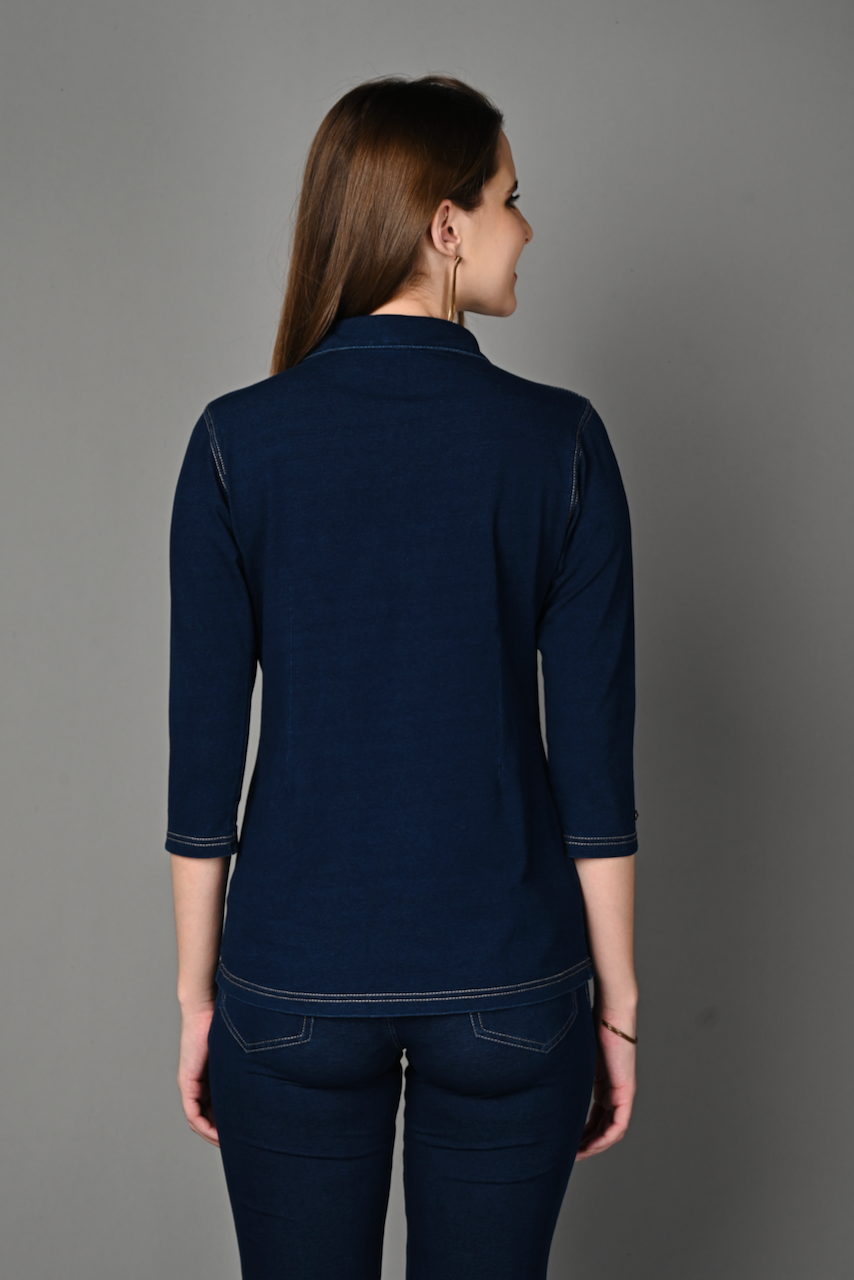 Denim Indigo Cotton Stretch Shirt