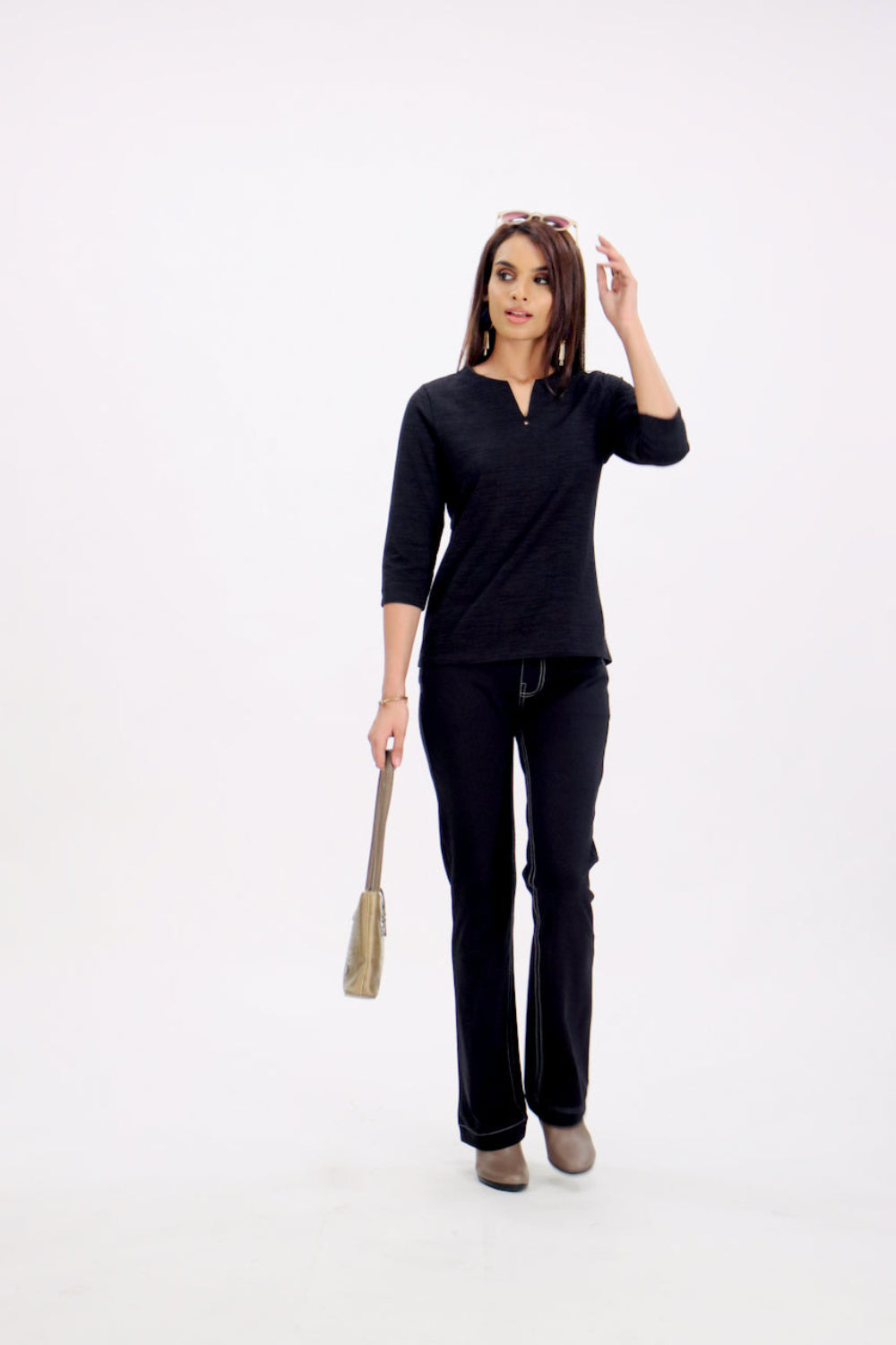Black Stretch Top with Rhinestone