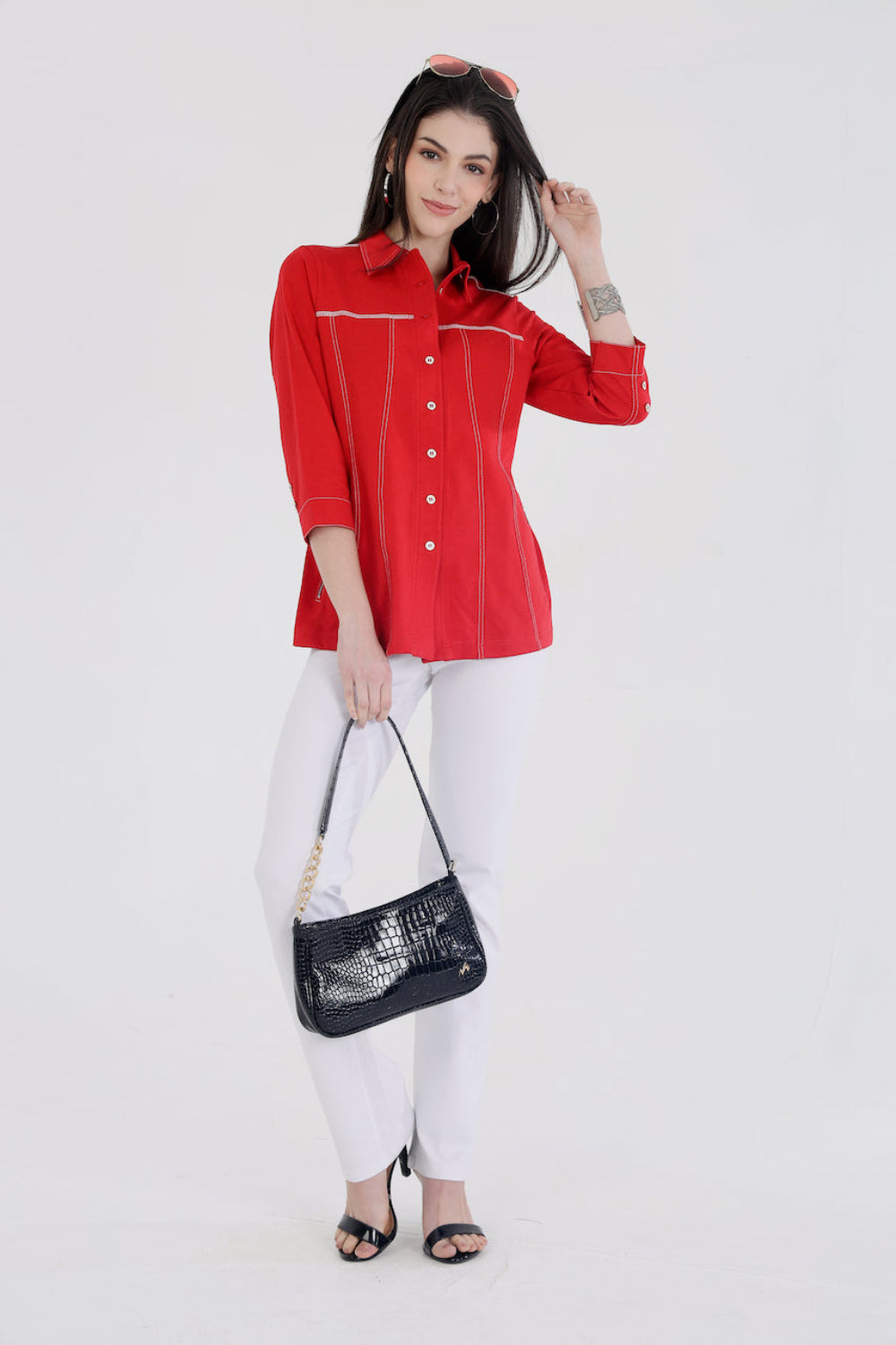Classic Red Cotton Stretch Shirt Jacket