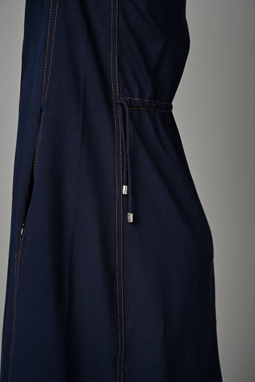 Navy Cotton Stretch Round Neck Dress