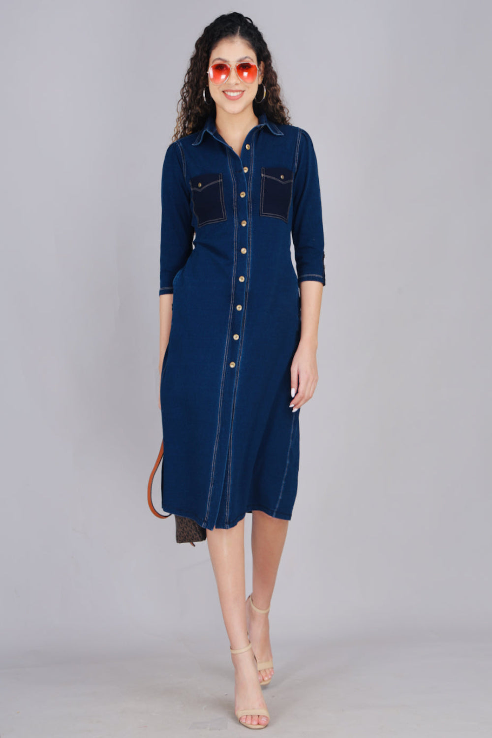 Stretch Denim Dress with Patch Pockets
