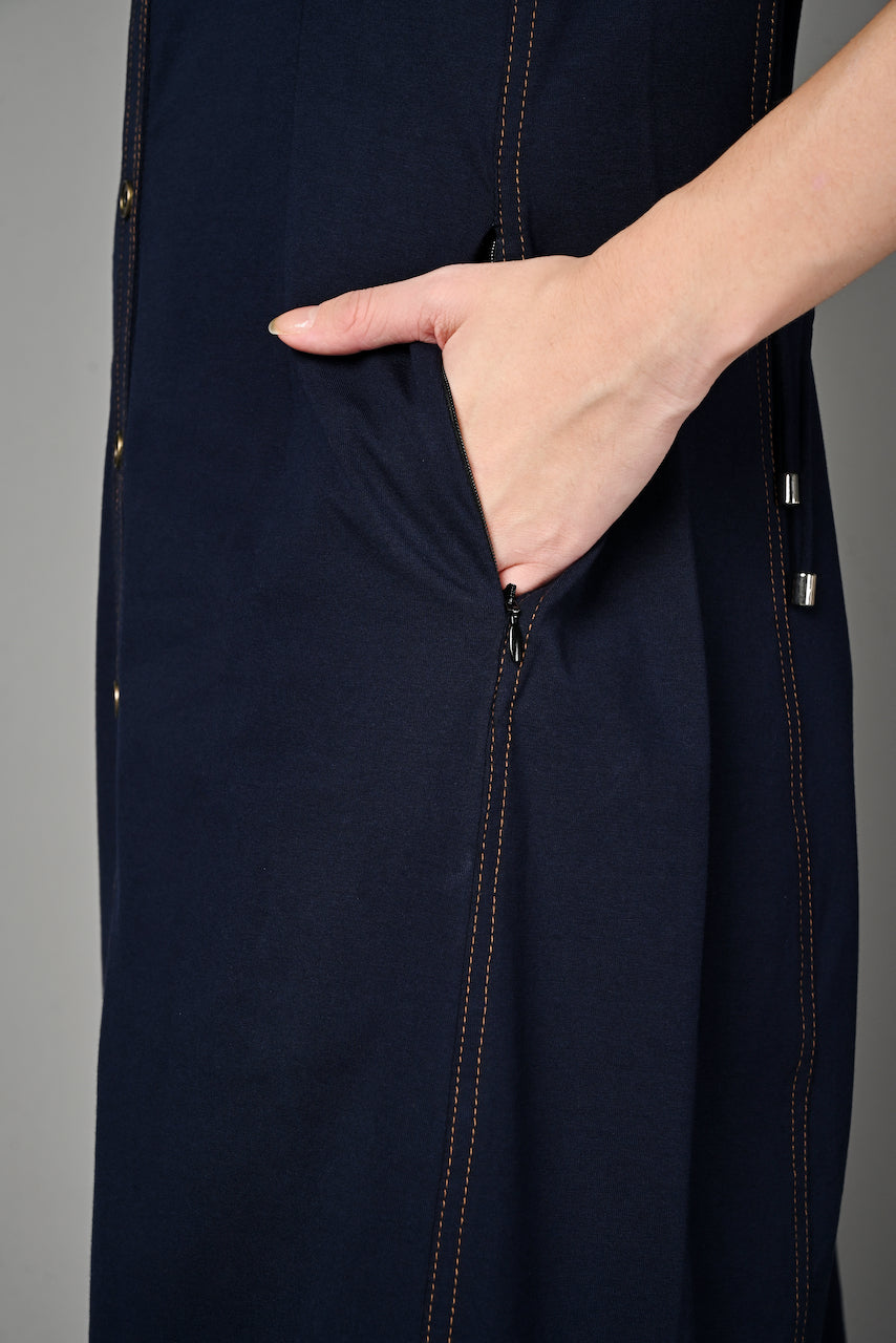 Navy Cotton Stretch Round Neck Dress