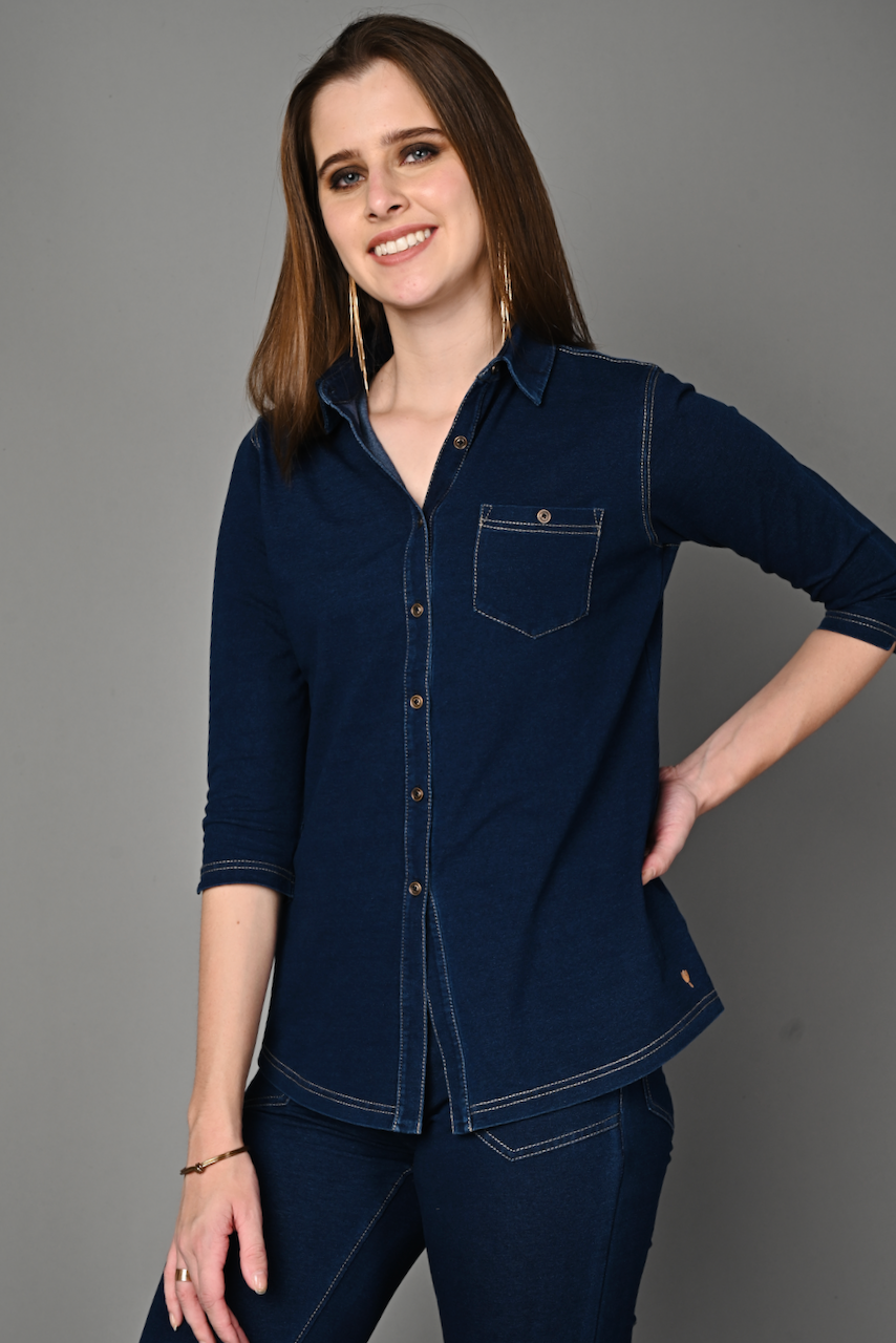 Denim Indigo Cotton Stretch Shirt