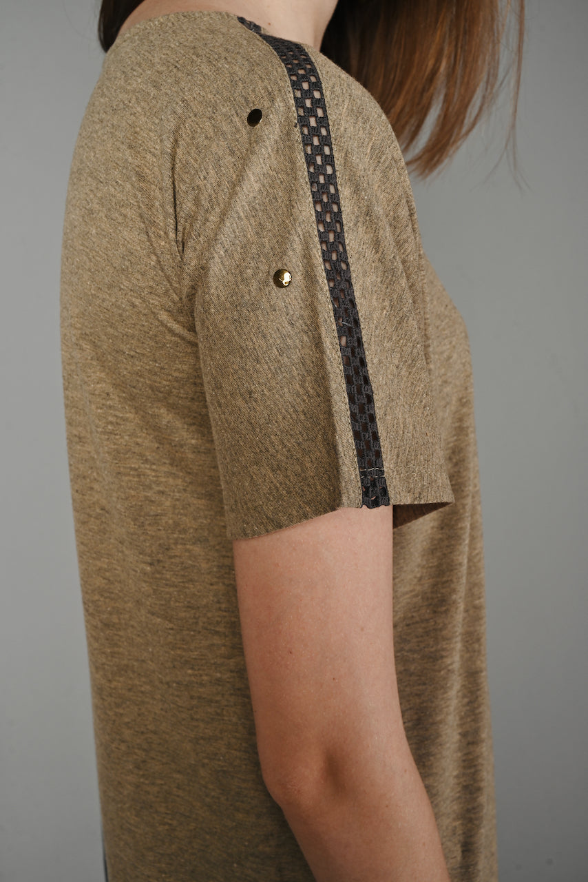 Fawn Grey Melange Stretch Round Neck Dress