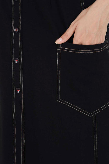 Black Sporty Cotton Stretch Collar Dress