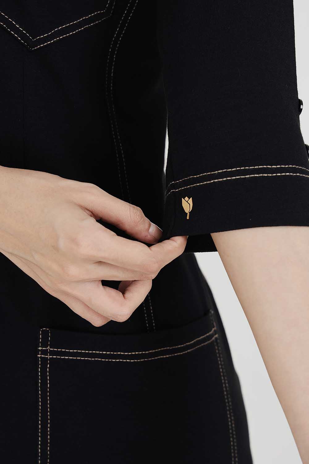 Black Sporty Cotton Stretch Collar Dress