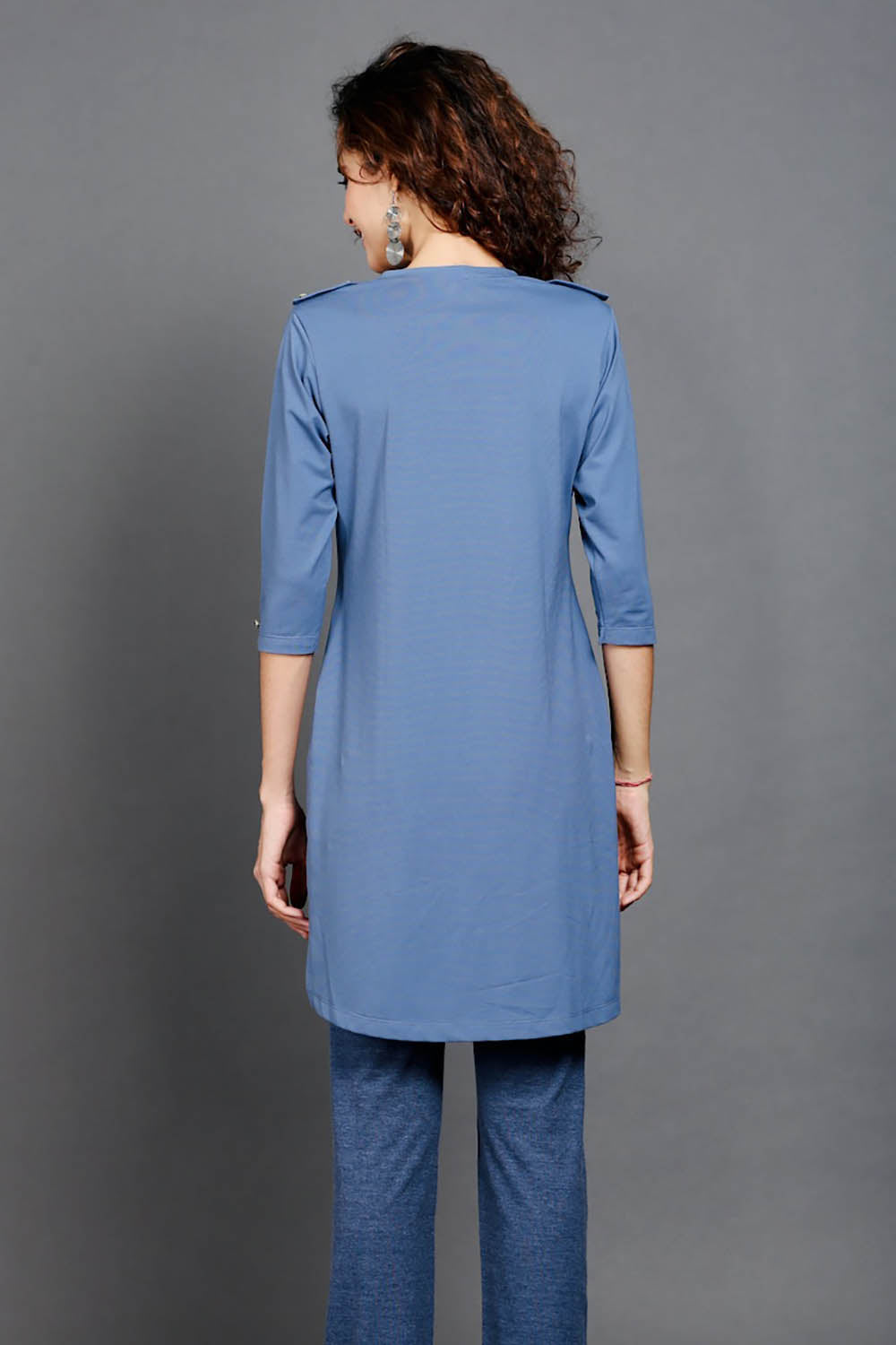 Medium Blue Cotton Stretch Kurta Tunic