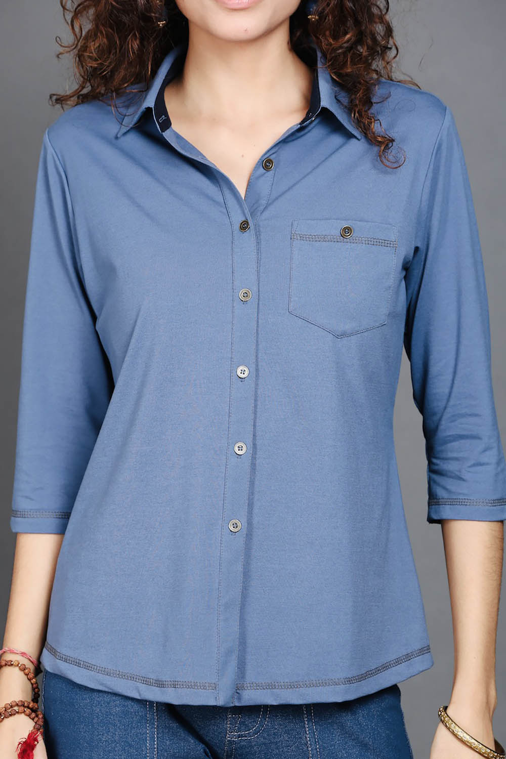 Medium Blue Cotton Stretch Shirt