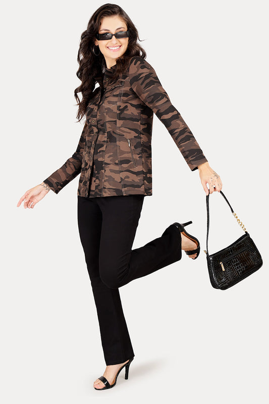 Grey Camouflage Stretch Jacket Shirt with Zipped Pockets