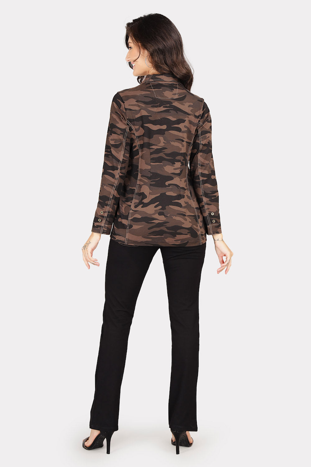Grey Camouflage Stretch Jacket Shirt with Zipped Pockets