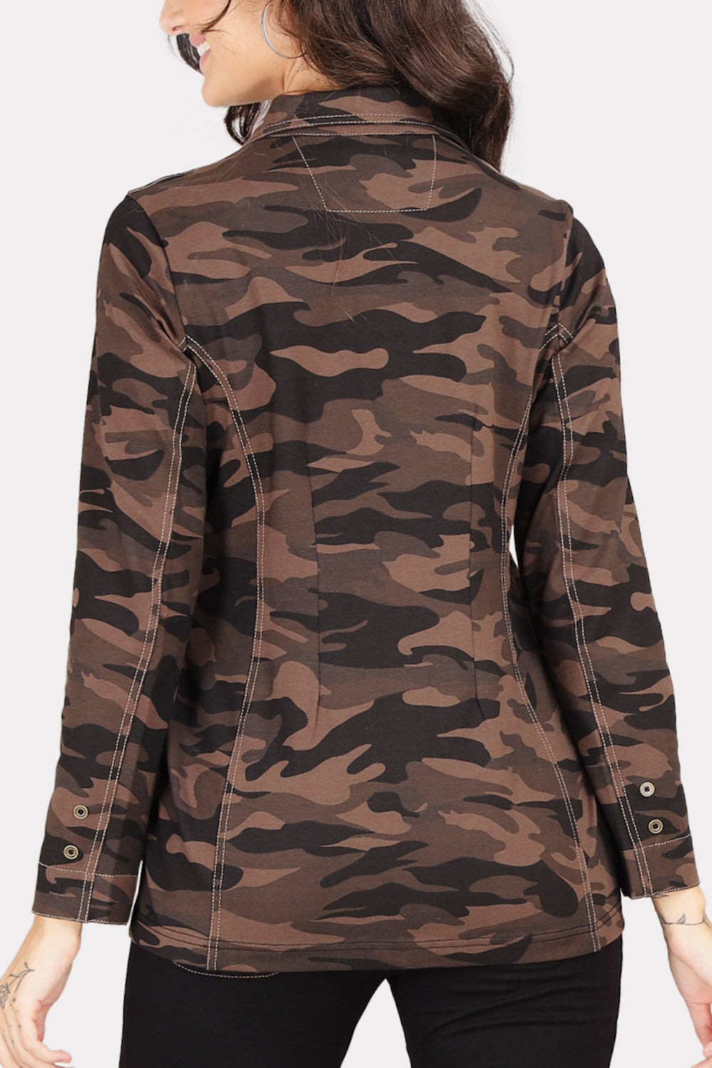 Grey Camouflage Stretch Jacket Shirt with Zipped Pockets