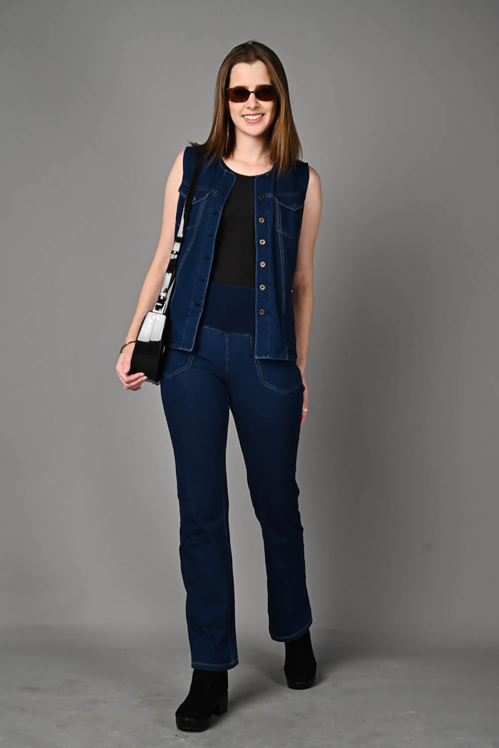 Sleeveless Stretch Indigo Denim Jacket Top
